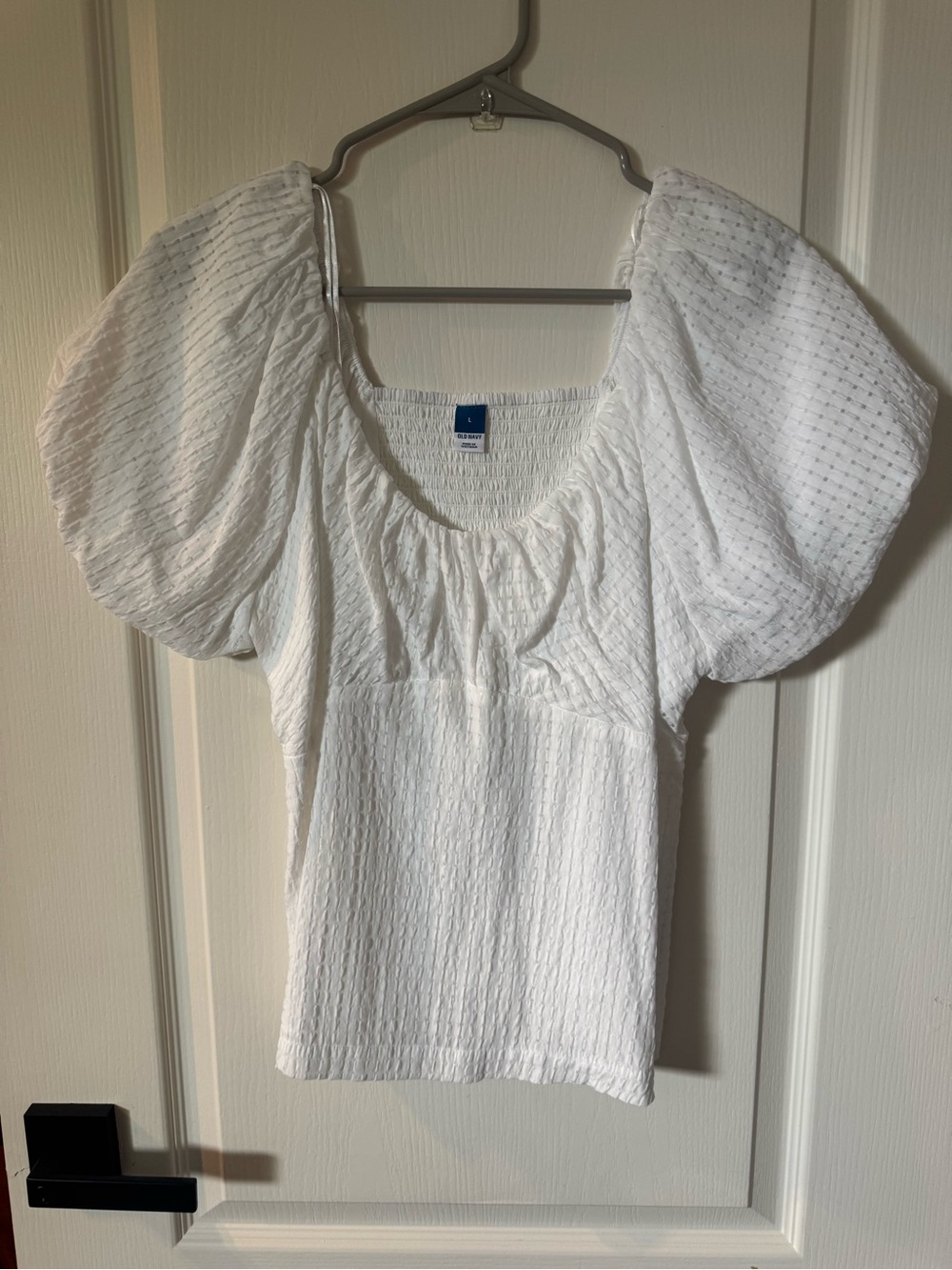 Old Navy White Puff Sleeve Smocked Blouse